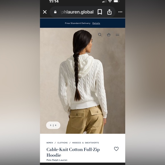 Ralph Lauren Sport white cable knit cotton hooded cardigan sweater zip front L - Picture 2 of 9